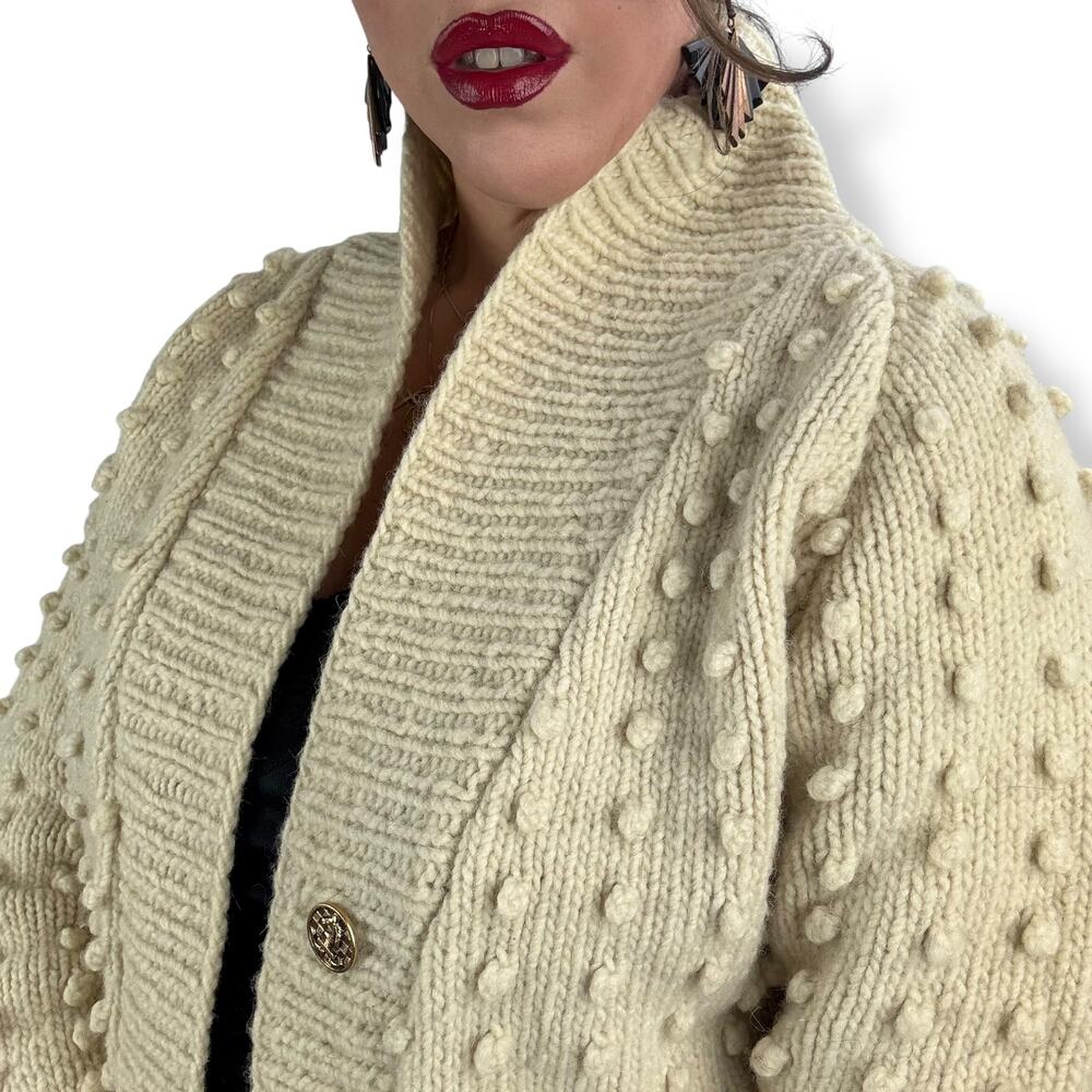 1970's cream pure natural Portuguese wool hand knit open cardigan - Picture 14 of 16